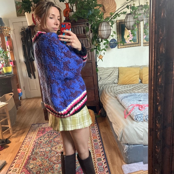 Oversized chunky knit bright gingham sweater - Picture 1 of 11